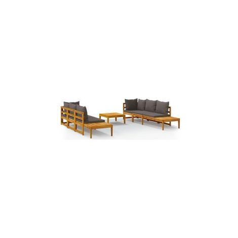 Salon de jardin 5 pcs avec coussins gris foncé Bois d'acacia (1/5)