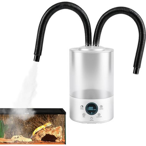 Humidificateur pour reptiles de 4 l avec 420 ml/h et double tuyau, machine à brouillard ultra silencieuse pour terrarium, arrêt automatique en fonctionnement à sec, veilleuse 3 couleurs (1/5)