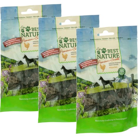 Best Nature Premium Snack für Hunde, 3x 80 g - Häppchen Huhn