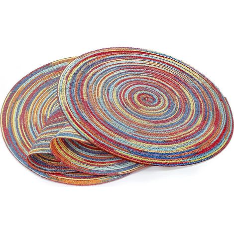 Lot de 4 sets de table ronds arc-en-ciel de 30 cm, tissés, antidérapants et lavables, pour la table de cuisine et de salle à manger (di Man Jia) (1/4)