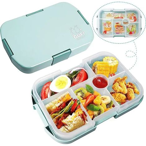 920 ml große, unterteilte Lunchbox für Kinder im Bento-Stil mit sechs Fächern, geeignet für Schule und Erwachsene. - Crezuo