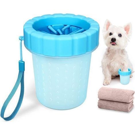 QianRuiDa Dog Paw Cleaner Comes with Two Absorbent Towels, Dog Paw Washer, Removes Dirt (Medium, Blue) (1/5)