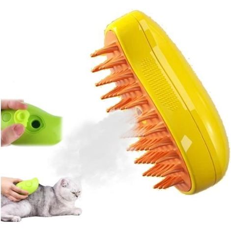 cat steamy brush – Brosse à vapeur 3 en 1 pour chat, brosse à vapeur autonettoyante pour chien, brosse à vapeur pour chat -jaune (1/4)