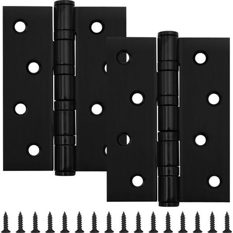 Bisagras para puertas de armario, juego de 2 bisagras de acero inoxidable, bisagras de alta resistencia, con tornillos, aptas para puertas de madera y portones de jardín (negras) (1/4)