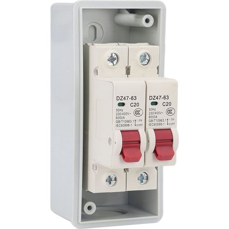 Coffret étanche extérieur SG 2 voies C20+C20, disjoncteur modulaire type C AC 230V/400V, boîte de distribution pour circuit électrique. (1/5)