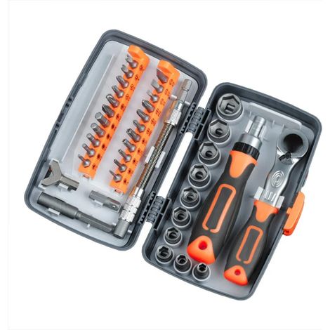 Jeu de tournevis à cliquet multifonction 38 en 1, trousse à outils manuelle professionnelle pour l'entretien domestique, l'électronique (1/5)