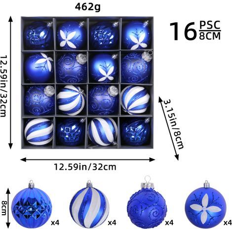 S-giant - Palline di Natale, set di 16 palline di Natale, decorazioni per albero di Natale, palline di Natale con ganci per appendere per matrimoni e feste di compleanno - 8 cm - blu (1/5)