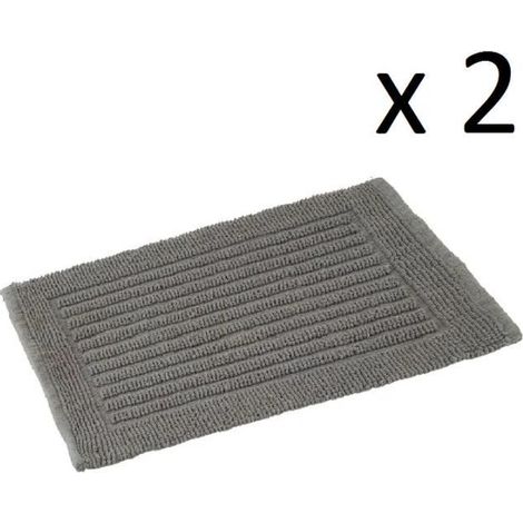Lot de 2 tapis de bain rectangulaire, tapis antidérapant en 100% coton coloris gris - Longueur 60 x Profondeur 40 cm-JUANIO