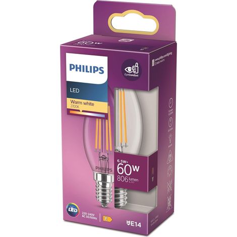 ampoule LED Flamme E14 60W Blanc Chaud Claire, Verre (1/5)
