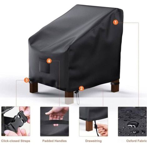 Housse De Chaise - Oxford 210D - Protection UV Et Intempéries - Ventilation Pleine Largeur - Noir - 38x31x29 Pouces (1/4)