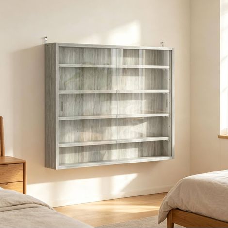 Vitrina mural gris 80x60 cm de aglomerado con puertas correderas de vidrio - CHICFURN (1/5)