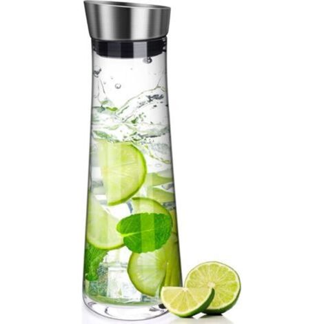 Pr Glass Carafe, 1 Liter Anti-Carafe Glass Carafe with Stainless Steel Flip Lid for Water, Milk, Juice and Lemonad (1/5)