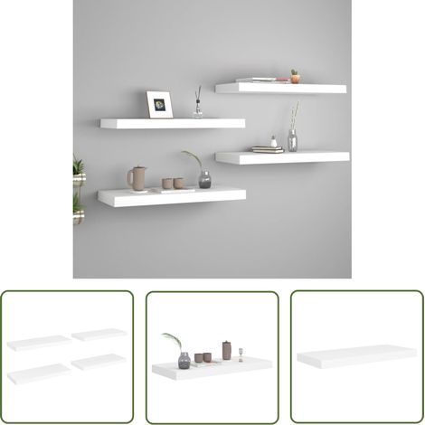 The Living Store Schweberegale 4 Stk. Weiß 60x23,5x3,8 cm MDF - Schweberegale - Wandregale - Regalset - Weißes Regal - Modernes Regal (1/5)