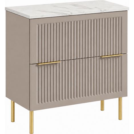 Mobile sottolavabo con piedini 60 cm, 2 cassetti, con piano, Cashmere / piano Marmo, maniglie dorate, gambe dorate, 60 x 46 x 73,6 cm (1/5)