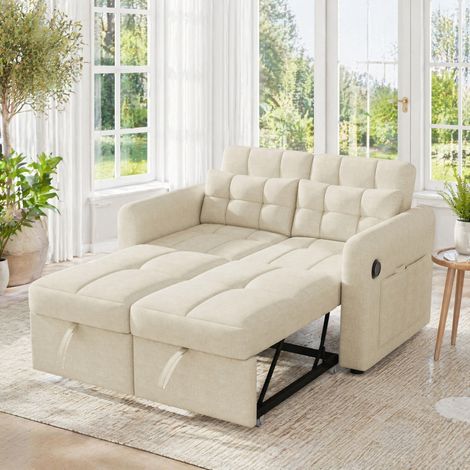 Canape convertible 3 en 1 2 places beige USB OKMYHOME (1/5)