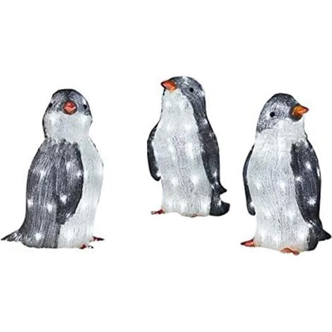 Décoration de Noël Pingouin Lumineux, Pingouin Lumineux à LED, Décoration Extérieure pour Pelouse et Jardin (3 pièces, petit boîtier à piles AA) (1/5)