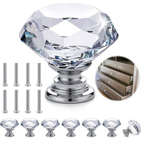 Huit poignées en cristal, adaptées aux structures en maçonnerie — convenant aux armoires, fenêtres et portes.