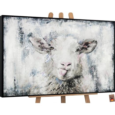 Gemälde Glückliches Schaf Rahmen Schwarz 120x80 cm (1/5)