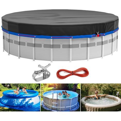 Couverture de piscine hors sol ronde 10 FT – Tissu Oxford 210D UPF50+ – Imperméable et anti-poussière – Installation facile avec câbles en acier (1/5)