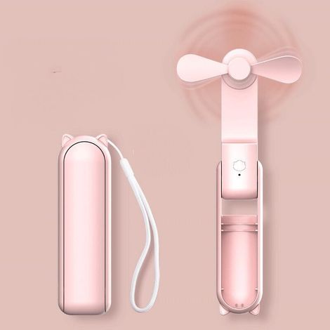 Ventilador plegable portátil, 3 velocidades de viento, batería de 1200 mAh, nivel de ruido inferior a 36 dB(A), paquete de 2 unidades, color rosa. (1/5)
