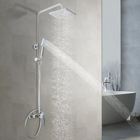 Duschset mit Armaturen, Duschsystem mit Einhebelmischer Duscharmatur, Verstellbare Duschschiene und Quadratischer Duschkopf, Regendusche mit Armatur für Badezimmer, Duschen und Badewannen