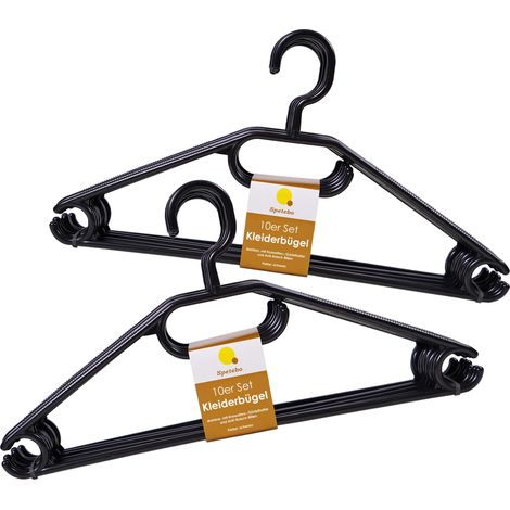 Kunststoff Kleiderbügel mit Hosenstange - schwarz / 20er Pack - Bügel für Jacken Hemanden Blusen mit Kawatten und Gürtel Halter