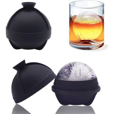 Sollbry Lot de 4 moules à glaçons ronds, moules à glaçons sphériques avec entonnoir intégré, presse-congélateur en silicone, moule à glaçons de 6 cm pour whisky, cocktails, bourbon (1/3)