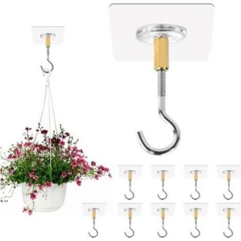 10 selbstklebende Deckenhaken, kein Bohren erforderlich, transparente Deckenhaken, geeignet zum Aufhängen von Pflanzen, Küchen, Badezimmer, Wohnungen und anderen Orten. (1/4)