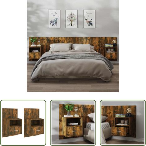 vidaXL Table de chevet flottante - Tables de chevet murales 2 pcs Chêne fumé (1/5)