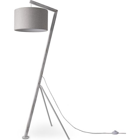 Paco Home Stehlampe Tischlampe Wohnzimmer Lampenschirm Leselampe Nachttischlampe Galgen Stehleuchte - Weiß, Grau (Ø38cm)