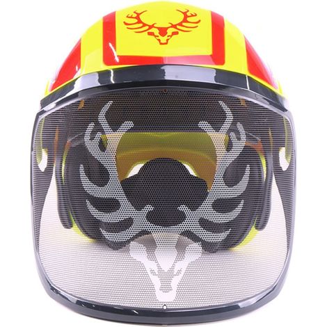 KOX – Casque forestier PROTOS® avec visière intégrale – Norme EPI – Haute visibilité jaune fluo/rouge – Protection auditive pour conditions extrêmes