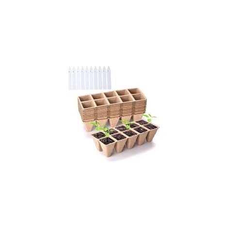 Lot de 10 pots de tourbe, 100 cellules biodégradables pour semis d'intérieur et d'extérieur, comprend 10 étiquettes en plastique pour plantes (1/5)