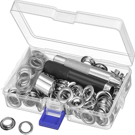 100 - Oeillet Métallique - Kit Pose Oeillets - Installation Toile Bâche Tente - Acier Galvanisé Résistant - Argent - 12mm (1/5)