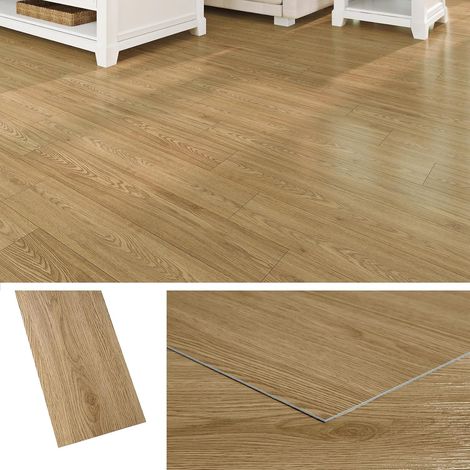 Lino sol Adhésif Bois Chêne Dalle PVC Effet Bois Naturel 90x15 Parquet Chambre Salle de Bain Cuisine Dalles Adhésives PVC Intérieur, 18 Pièces (1/5)