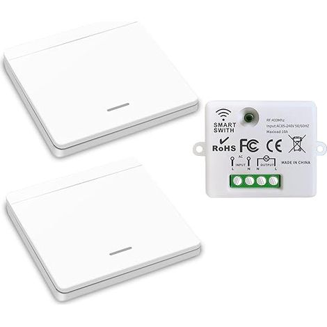Interrupteur d'éclairage sans fil, interrupteur de sécurité de l'émetteur RF et contrôleur de récepteur 10A, installation facile pour lampe jusqu'à 1500W (1/5)