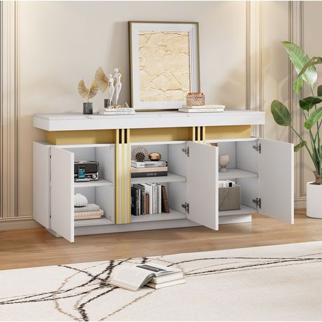 MEUBLIV Aufbewahrungs-Sideboard 140 x 38 x 70 cm Weiß – 3 Türen, 6 verstellbare Fächer (1/5)