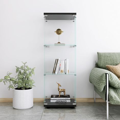 Vitrine en Verre - Armoire de Collection Moderne en Verre à Trois Couches avec Porte - Verre trempé Vitrine de Collection - Noir