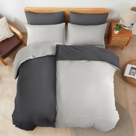 Bettwäsche-Set 220x240cm 3-teilig, 100% Baumwolle, Grau/Hellgrau