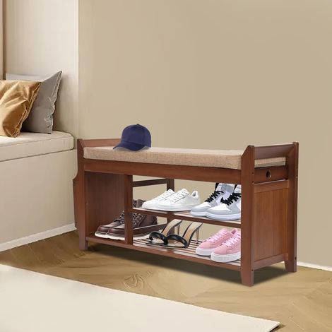 Tabouret de changement de chaussures en bambou brun, armoire à chaussures avec siège, cour intérieure salon chambre porche 98,5 29,5 49,5 cm (1/5)