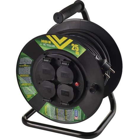 Emos P08225 Avvolgicavo Professionale prolunga della società Protezione IP44, m di Cavo con 4 Prese Schuko, 1,5 mm2 di Gomma, per Uso Esterno, Rosso, 25 metri (1/5)