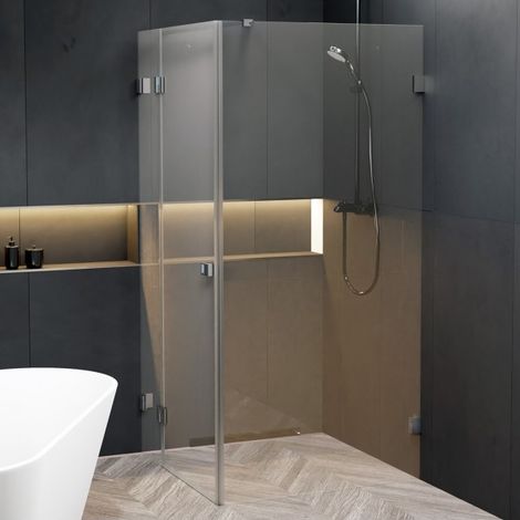 Cabine de douche d'angle SCANDIC NXT 203 RIHO 140x90 x200cm à charnière chromée-Chromé-Gauche-Chromé-140 -- (1/2)
