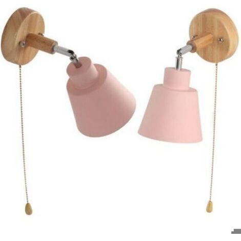 Applique Murale - Abat-jour Rose - Base en Bois - Pour Chevet Salon Chambre Bureau - 100-240 V - 1 Pièce (1/4)