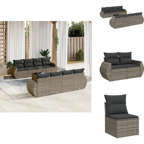Salon de jardin 9 pcs avec coussins gris résine tressée - Ensemble Salon De Jardin - Salon De Jardin Design - Meuble De Jardin - Mobilier De Jardin - Résine Tressée (1/5)