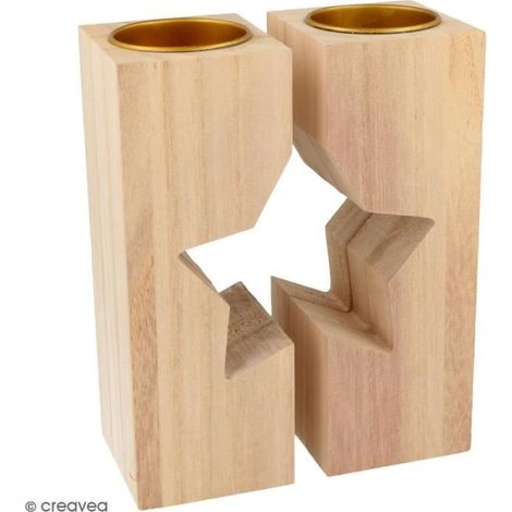 Bougeoirs en bois - Étoile - 11 x 15 cm - Lot de 2 - Décoration intérieure - Mixte