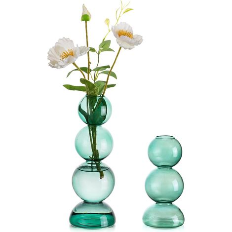 Petits Vases Verts à Bulles - Modernes, Ronds en Verre pour Décoration de Table, Salon, Mariage, Chambre (1/5)