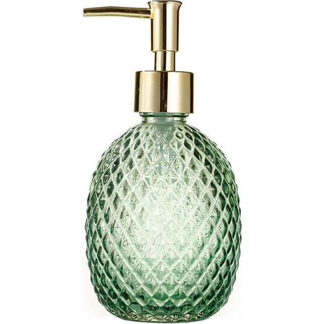 Dispenser di sapone in vetro a forma di diamante con pompa in plastica, riutilizzabile, utilizzabile anche come flacone per lozione, per uso quotidiano o come elemento decorativo. (1/2)