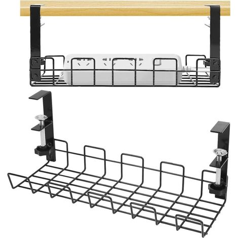 Kabelmanagement-Ablage für unter den Schreibtisch, Kabelregal für unter den Schreibtisch zur Kabelverwaltung, Kabelmanagement-Ablage für Kabel, robuster Metallkorb, 1er-Set, Schwarz FLITI (1/4)