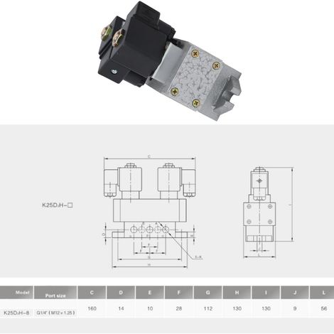 Fünfwege-, Zwei-Positionen-Magnetventil, elektrisch betätigter doppeltwirkender Verteiler G1/4" K25D2H-8AC110V (1/5)