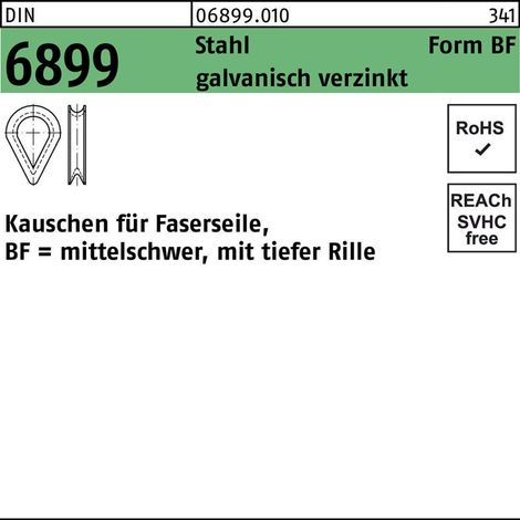 DIN 6899 Kauschen für Faserseile Stahl BF 3,5 / RW 4 galvanisch verzinkt gal Zn S 100 Stk (1/2)