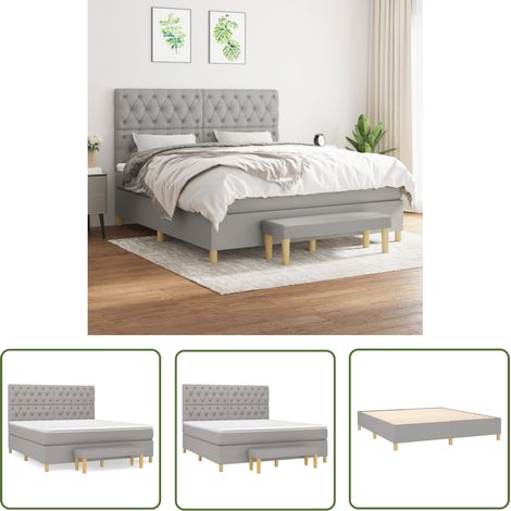 The Living Store Boxspringbett mit Matratze Hellgrau 160x200 cm Stoff - Boxspringbett - Doppelbett - Bettenrahmen - Schlafsystem - Lattenrost (1/5)